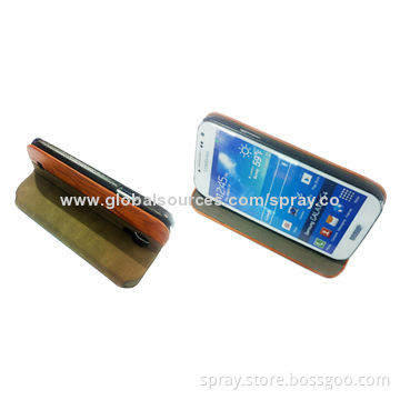 Leather Flip Case with Stand Feature and Wooden Texture for Samsung Galaxy S5 S4